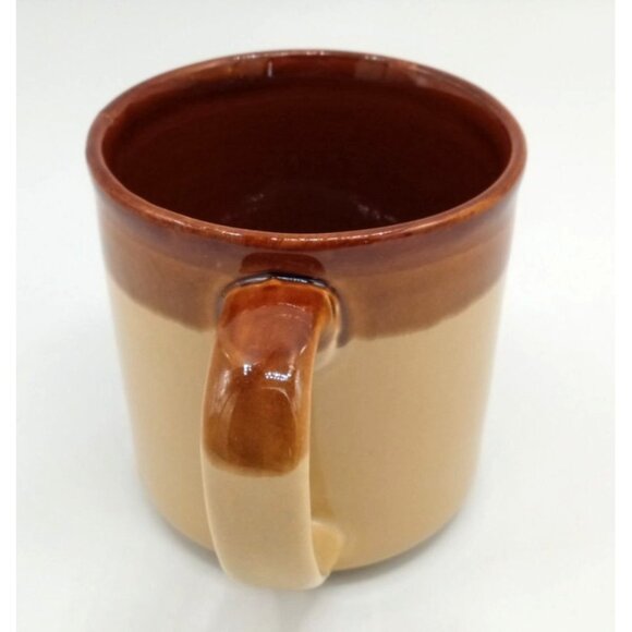 Two-Tone Brown & Tan Dip Glazed Ceramic Coffee Mug with Handle Vintage 3.25" - Picture 8 of 16